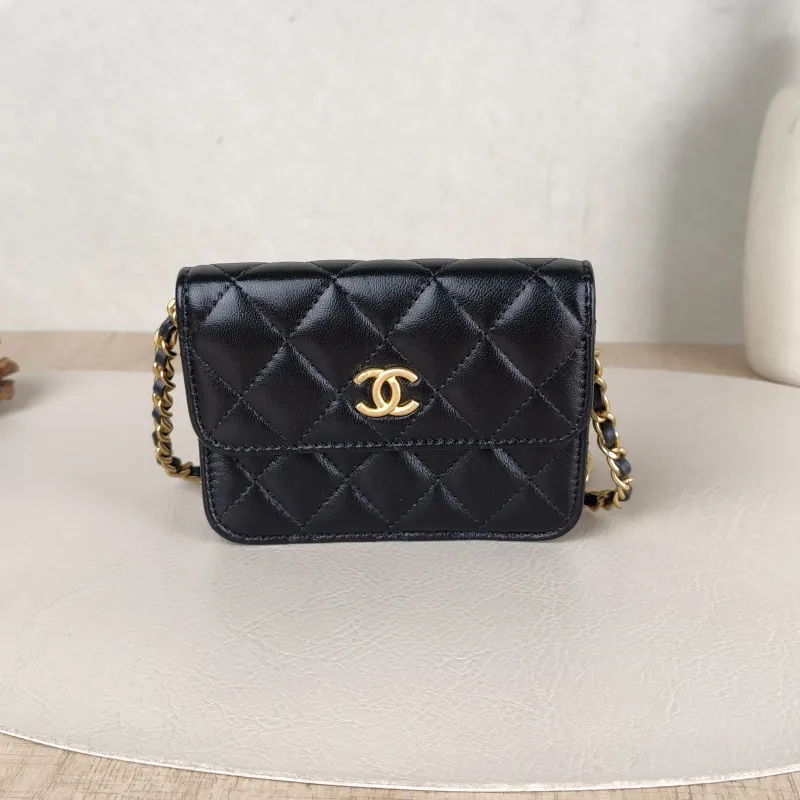 Chanel Crossbody Bag Crossbody Bag Black with Gold-Tone Hardware Lambskinmini12 × 2.5 × 9.5 cm