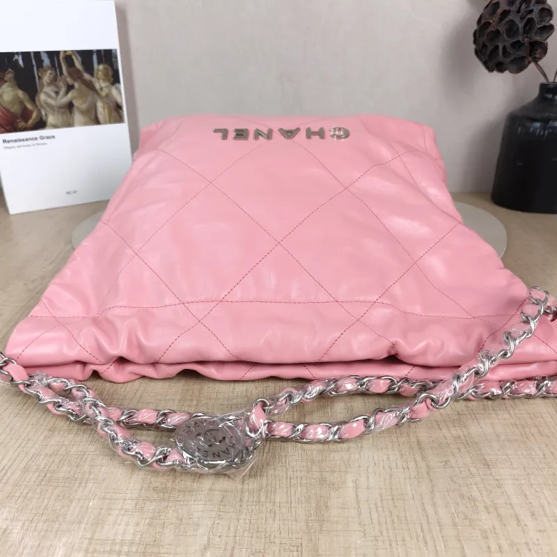 Chanel Shoulder Bag 22Bag Pink Silver-Tone Hardware Calfskin Small 35 × 7 × 37 cm — detail view 4 of 12