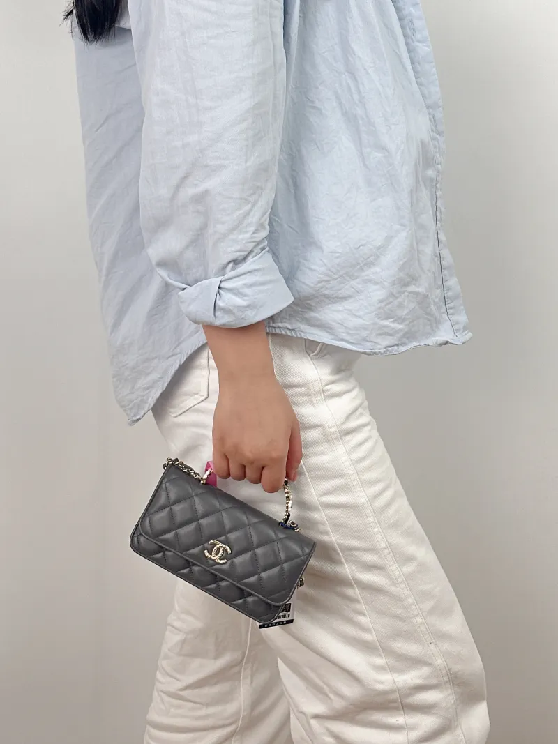 Chanel Crossbody Bag woc Dark Grey Lambskin Mini 17 × 4 × 10 cm — on-model view 1 of 2