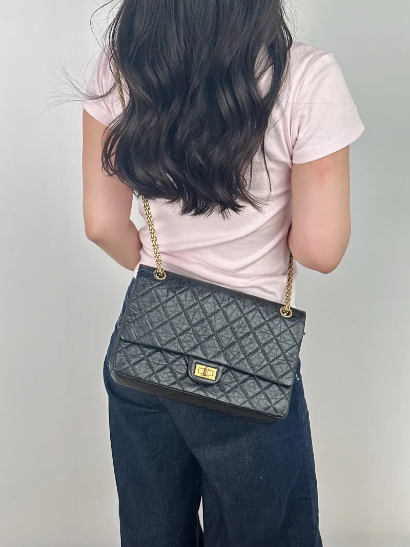 Chanel Shoulder Bag 2.55 Black Calfskin Medium 28 × 7.5 × 19.5 cm — on-model view 2 of 2