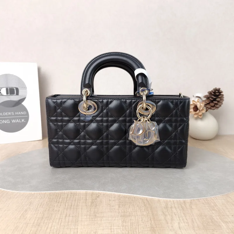DIOR Crossbody Bag Lady D-Joy Black Lambskin Medium26 × 5 × 13.5 cm