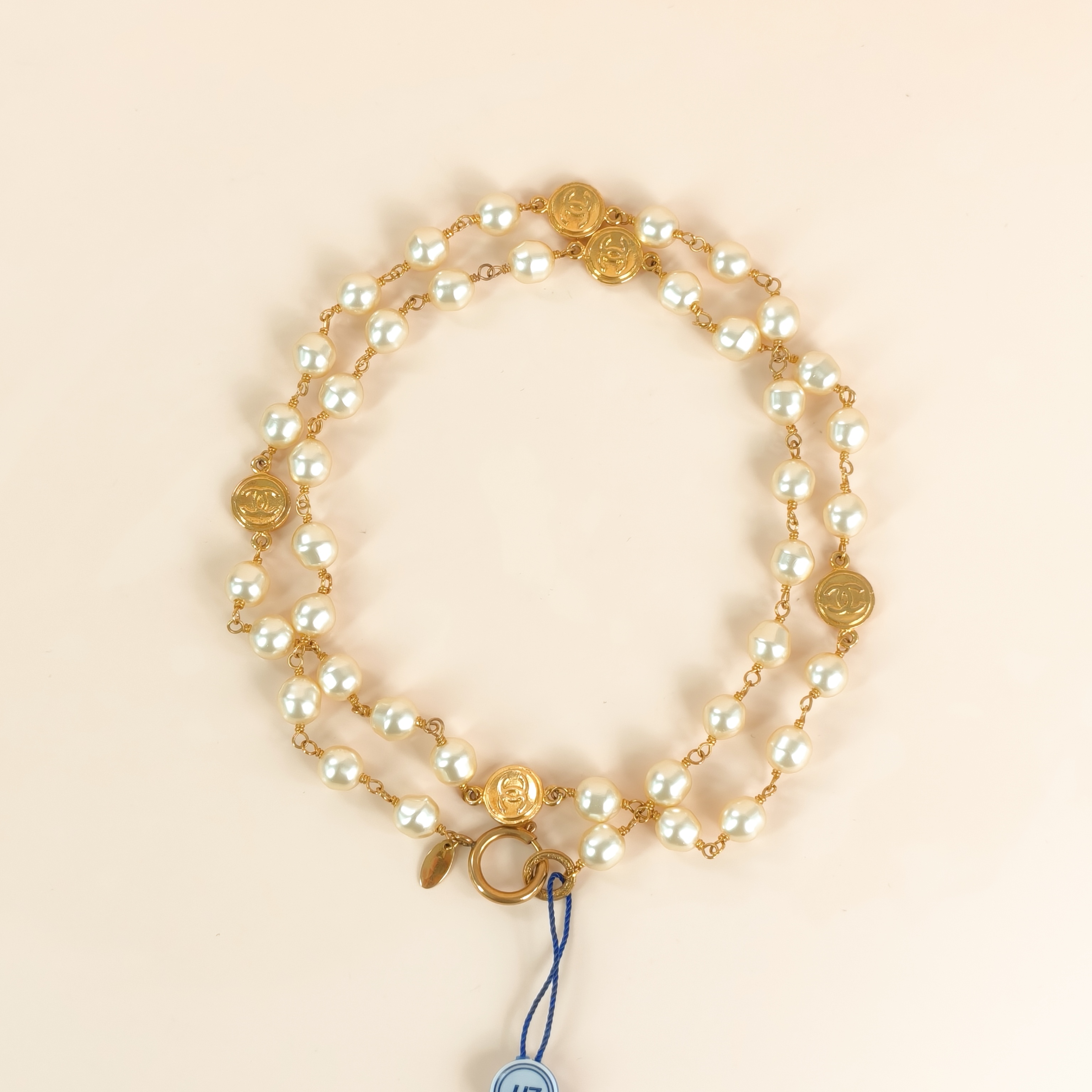 Chanel Necklace C Pearl Necklace Gold Pearl One Size89cm