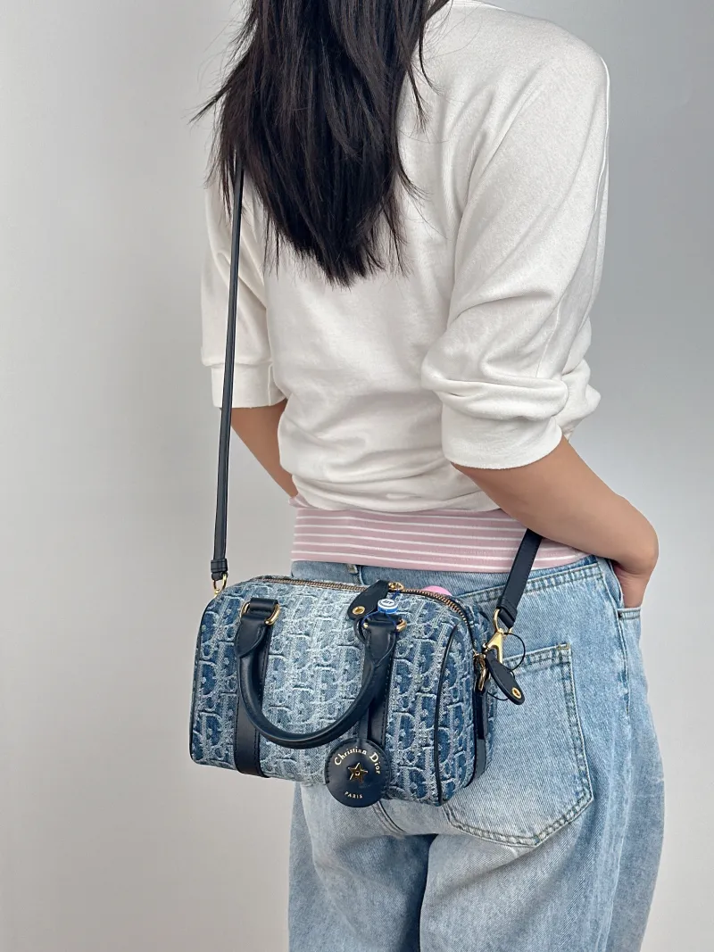 DIOR Crossbody Bag Groove 20 Top Handle Bag Blue Small 20.5 × 12 × 13.5 cm — on-model view 1 of 3