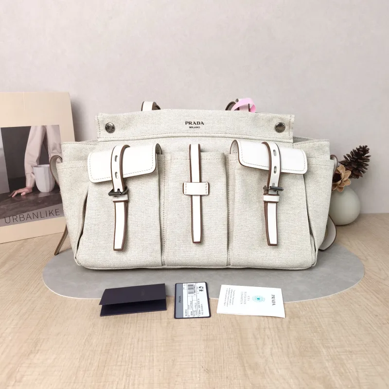 PRADA Shoulder Bag Route Tote Bag Canvas · Calfskin Large 34 × 17 × 25 cm — cover view 3 of 6