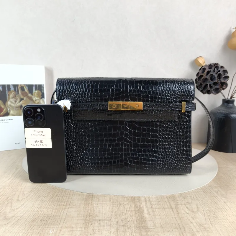 SAINT LAURENT Shoulder Bag MANHATTAN Black Embossed Calfskin Medium 29 × 7.5 × 20 cm — cover view 5 of 5