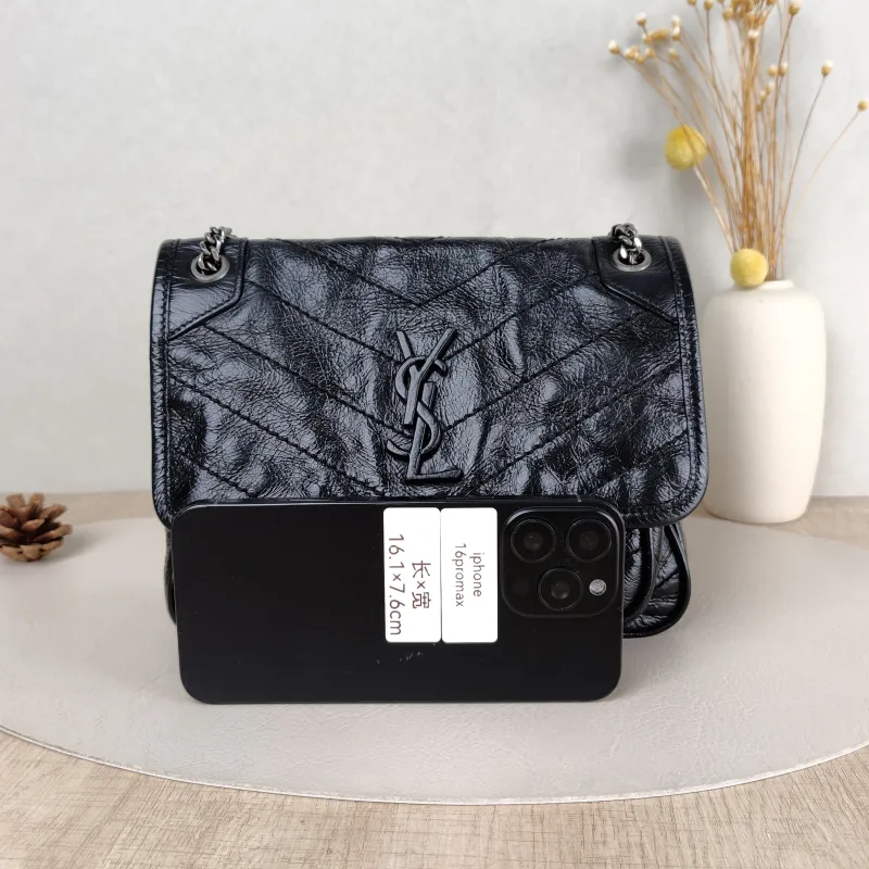 SAINT LAURENT Crossbody Bag Niki Black Waxed Leather Calfskin Small 21 × 7.5 × 16 cm — cover view 3 of 5