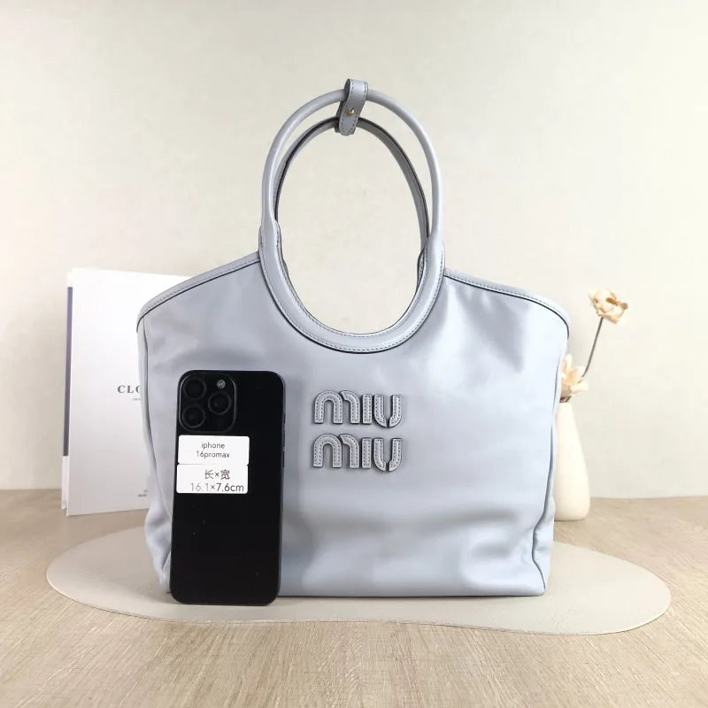 Miumiu Shoulder Bag IVY Tote Shopping Tote Blue Calfskin One Size 28 × 12.5 × 26 cm — cover view 2 of 5