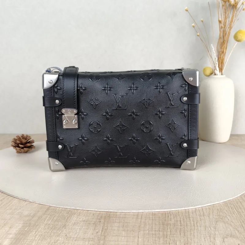 Louis Vuitton Crossbody Bag Side Trunk Box Black Calfskin Medium23.5 × 8.5 × 16 cm
