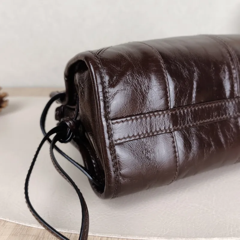 PRADA Top Handle Bag Bonnie Soft Lux Brown Waxed Leathermini23.5 × 9 × 12 cm — detail view 11 of 12