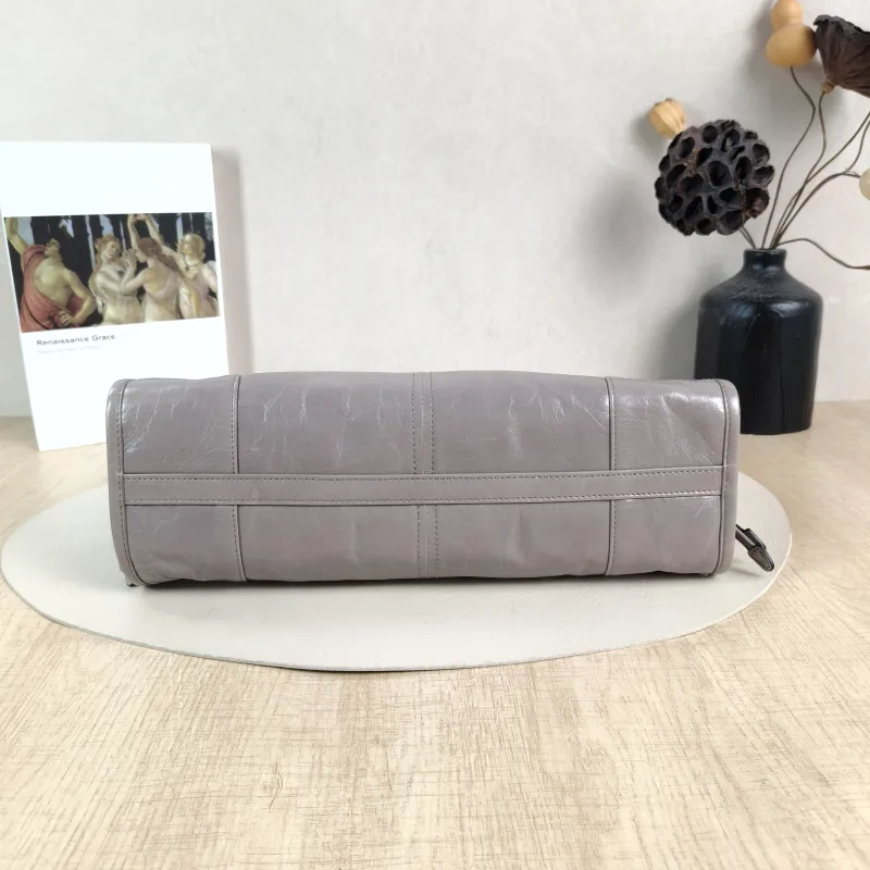 PRADA Shoulder Bag Bonnie Soft Lux Grey Waxed Leather Calfskin Medium 32 × 12 × 15.5 cm — cover view 5 of 6