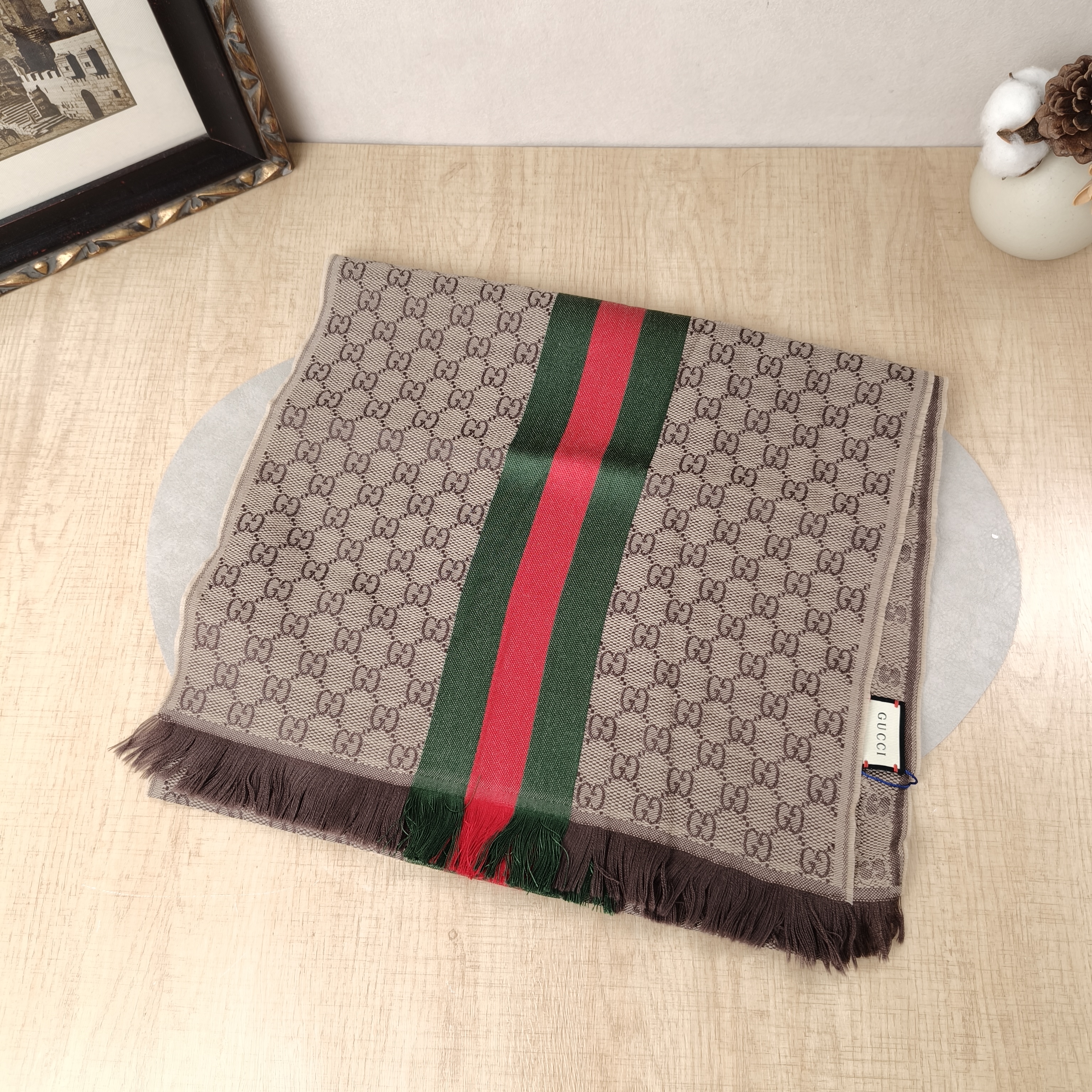 GUCCI Scarf Scarf Monogram Wool · Silk37*180
