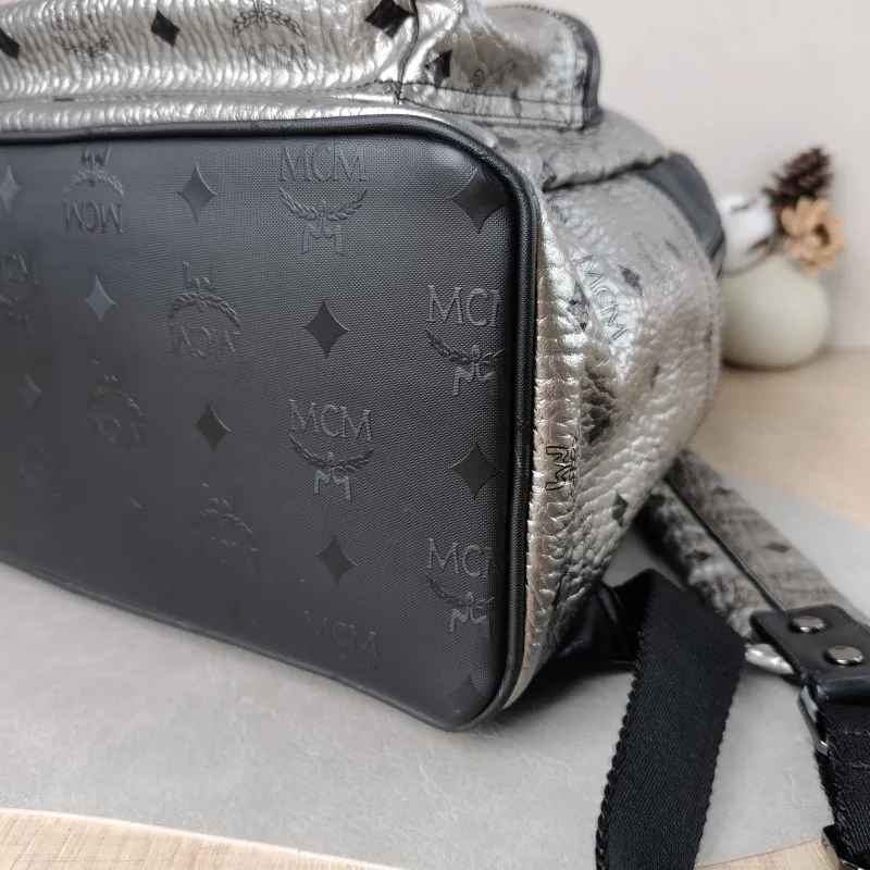 MCM Backpack Backpack Silver Canvas 32.5 × 15 × 39 cm — detail view 5 of 11