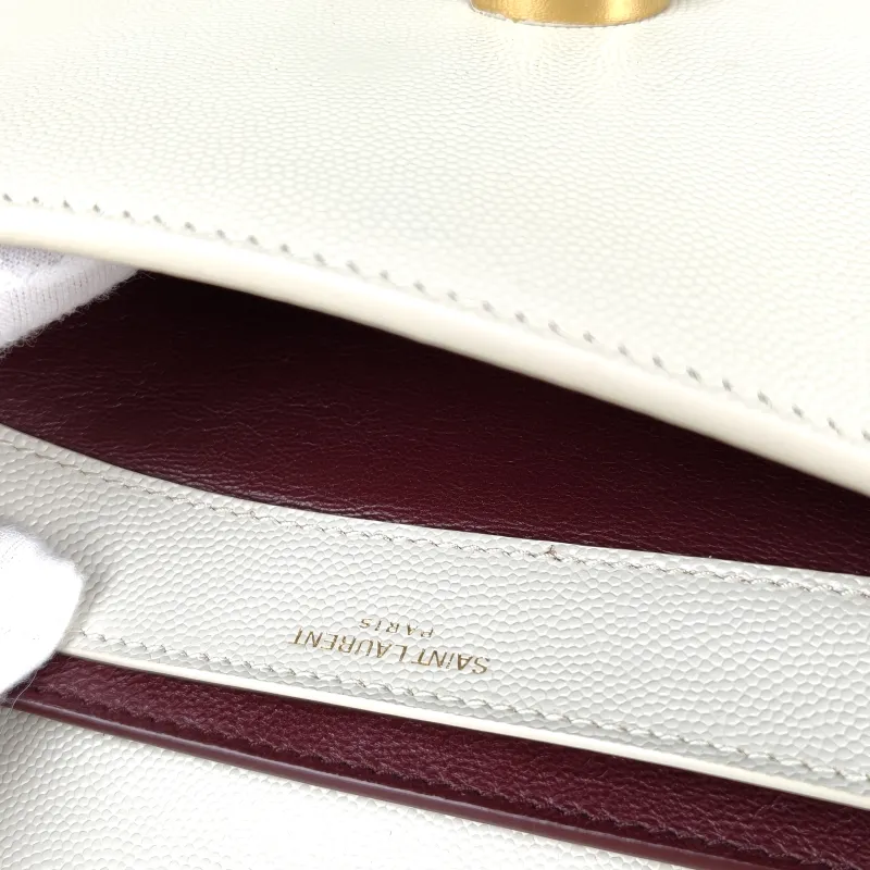 SAINT LAURENT Crossbody Bag Cassandra White Grained Calfskin Medium 22 × 5.5 × 16.5 cm — detail view 4 of 11