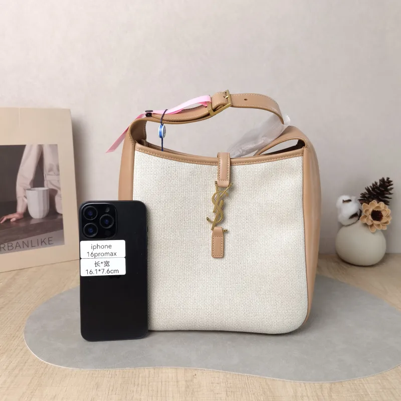 SAINT LAURENT Crossbody Bag LE 5 À 7 Hobo Inner Pouch Beige Brown Canvas Small 22.5 × 8.5 × 23 cm — cover view 4 of 6