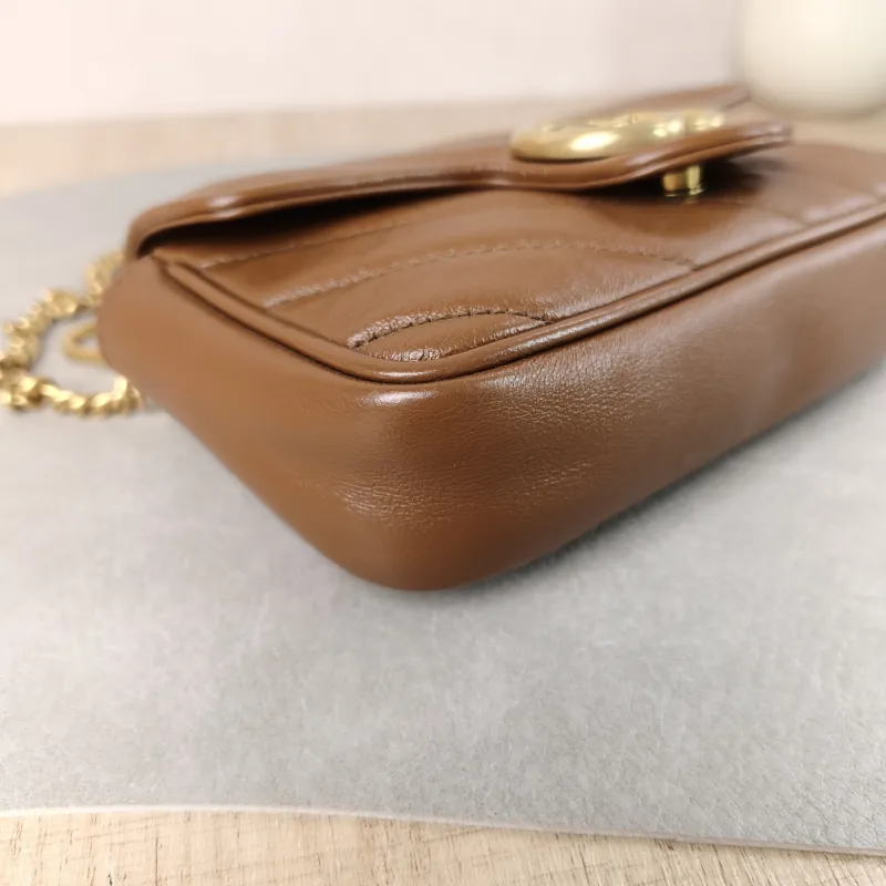 GUCCI Crossbody Bag GG Marmont Mini Marmont Mini Caramel Calfskin Mini 16.5 × 4.5 × 9.5 cm — detail view 3 of 10