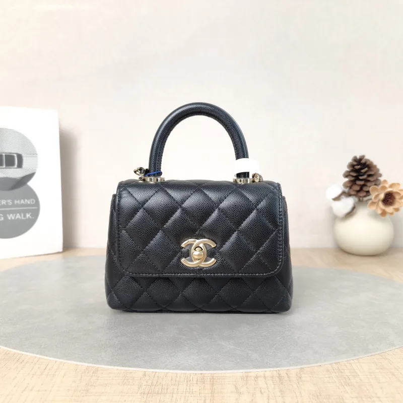 Chanel Top Handle Bag Coco Handle​Black Grained Calfskin Mini14.5 × 5.5 × 11.5 cm