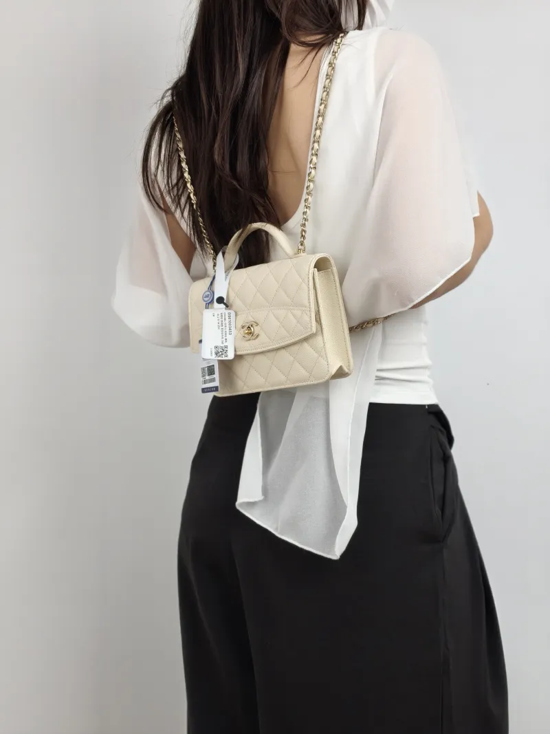 Chanel Backpack Backpack White Grained Calfskin One Size 18.2 × 5 × 14 cm — on-model view 2 of 2