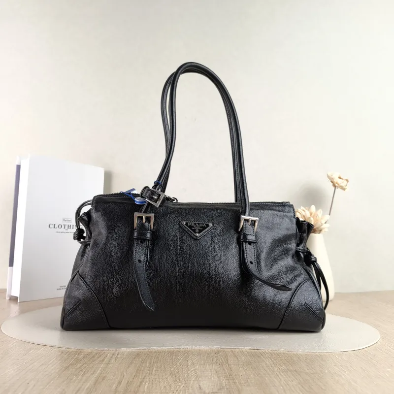 PRADA Shoulder Bag Karin Tote Bag Black Calfskin Medium 32 × 10.5 × 17.5 cm