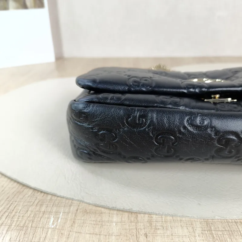 GUCCI Crossbody Bag GG Milano Collection Shoulder Bag Black Monogram SL ambskin 21.5 × 5 × 12.5 cm — detail view 4 of 12