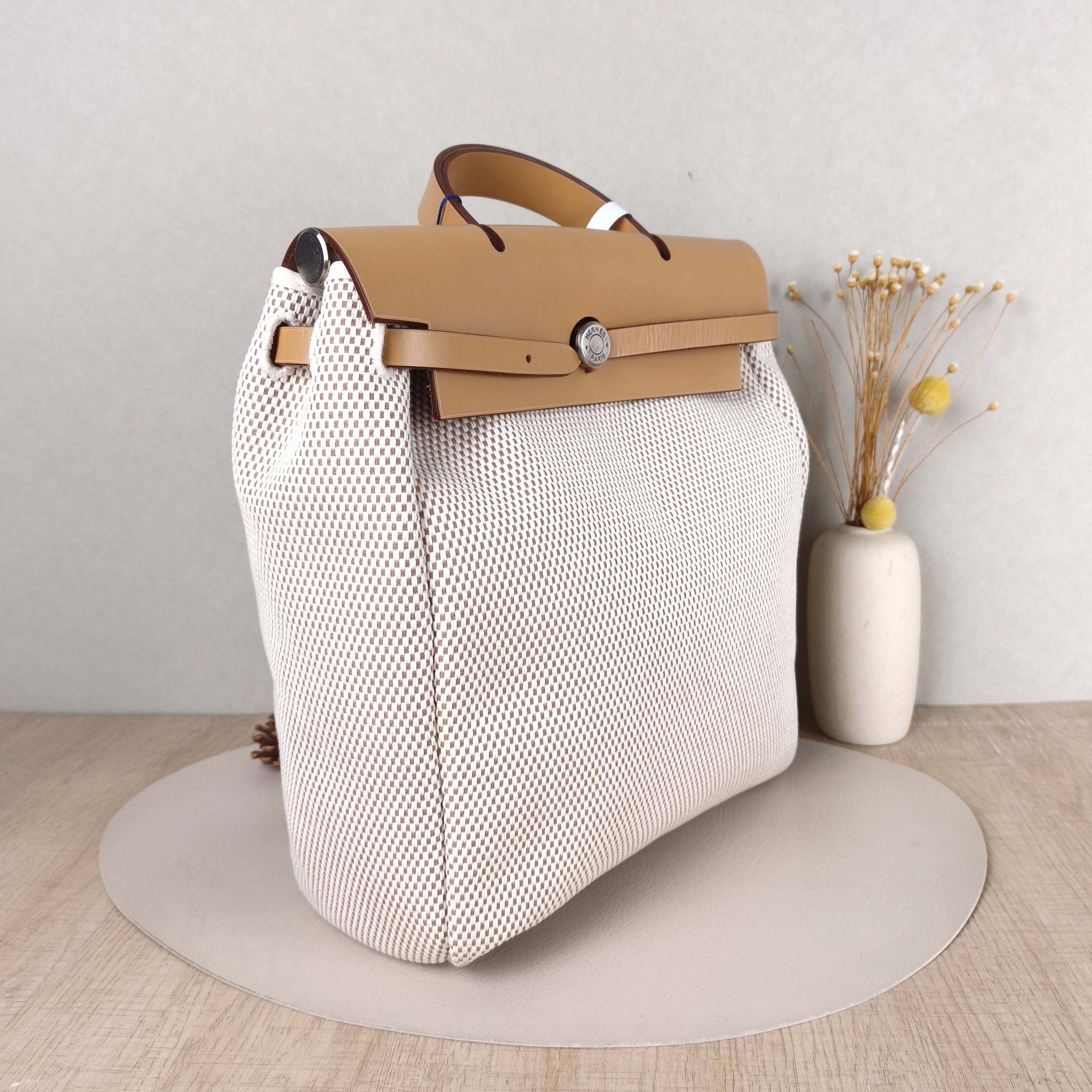 Hermès Backpack Hrebag Backpack Beige Brown Calfskin,Canvas One Size28 × 10 × 32 cm — cover view 2 of 5