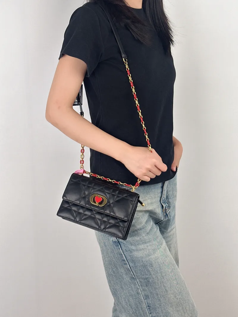 DIOR Crossbody Bag Miss Caro Chain Bag Black Lambskinmini18 × 5.5 × 12 cm — on-model view 3 of 3
