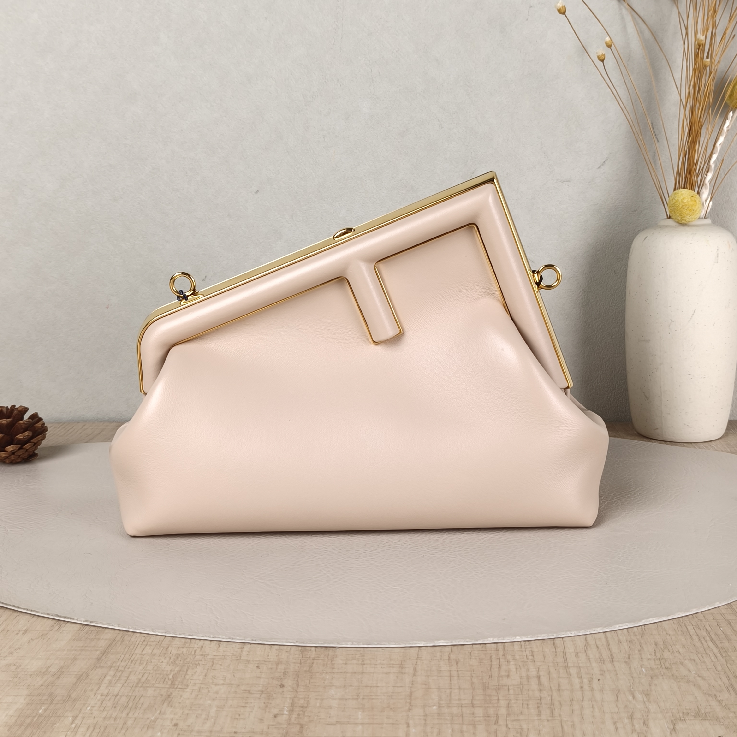 FENDI Crossbody Bag FIRST Clutch Shoulder Bag Pink Lambskin Small26 × 9.5 × 18 cm