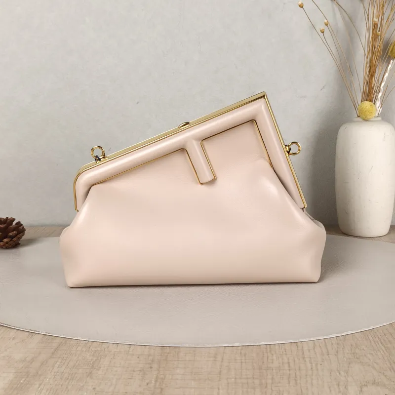 FENDI Crossbody Bag FIRST Clutch Shoulder Bag Pink Lambskin Small26 × 9.5 × 18 cm