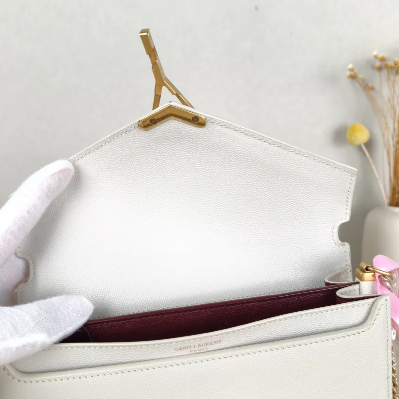 SAINT LAURENT Crossbody Bag Cassandra White Grained Calfskin Medium 22 × 5.5 × 16.5 cm — detail view 6 of 11