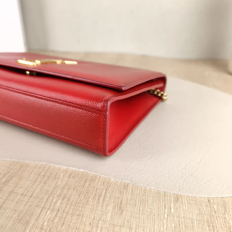 SAINT LAURENT Crossbody Bag KATE Red Calfskin Medium 24 × 5.5 × 14.5 cm Conditioned — detail view 3 of 10