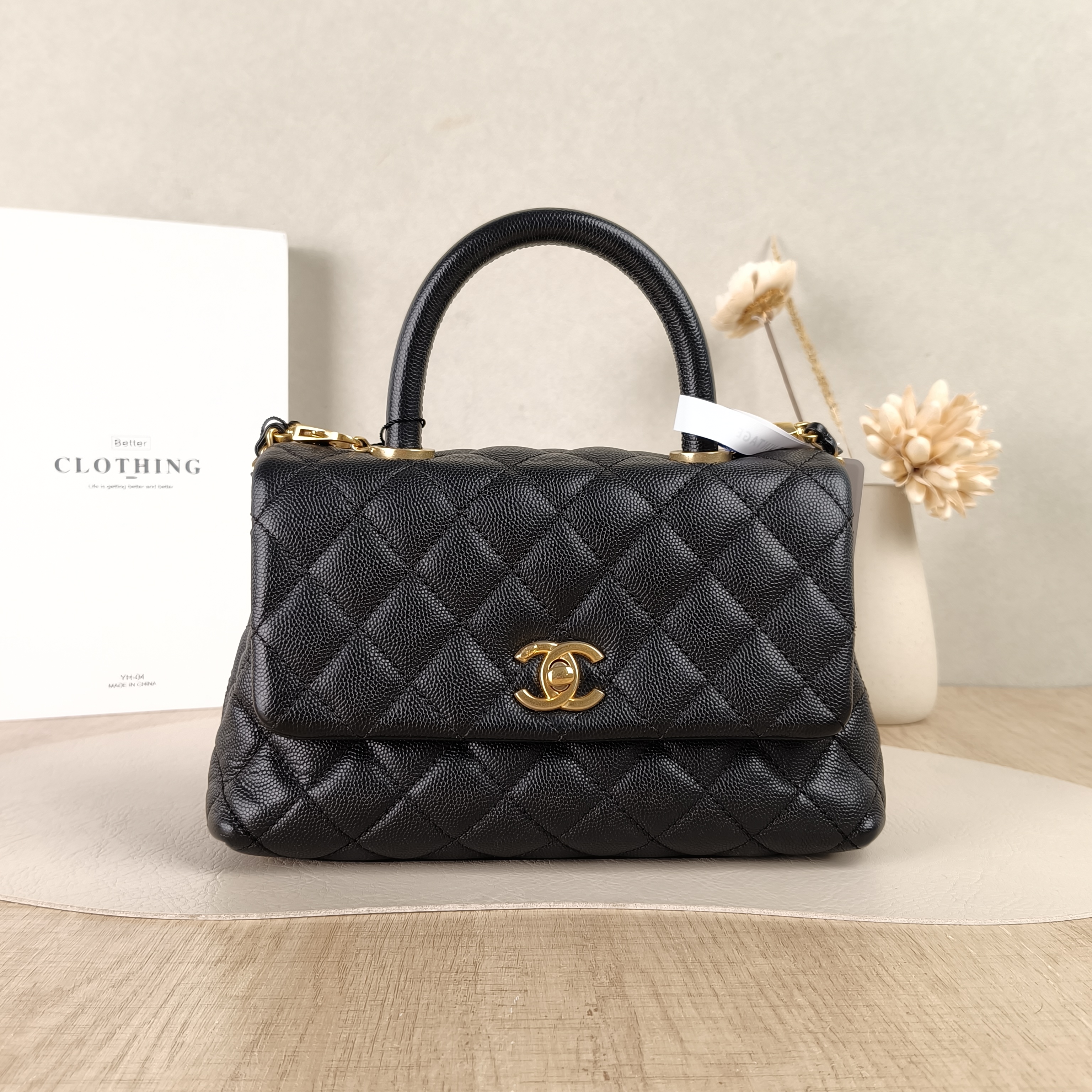 Chanel Top Handle Bag Coco Handle​Black Grained Calfskin Small24 × 10 × 14 cm