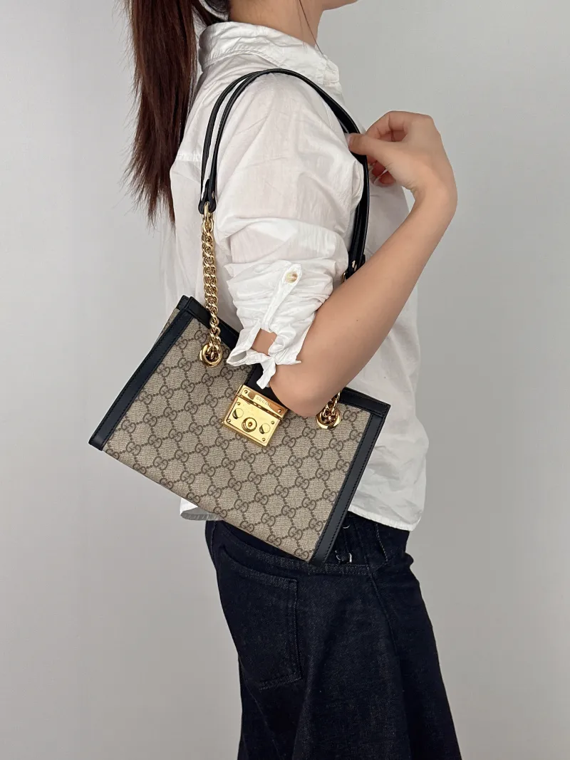 GUCCI Shoulder Bag Padlock Tote Black Monogram PVC Medium26 × 10 × 18 cm — on-model view 2 of 2