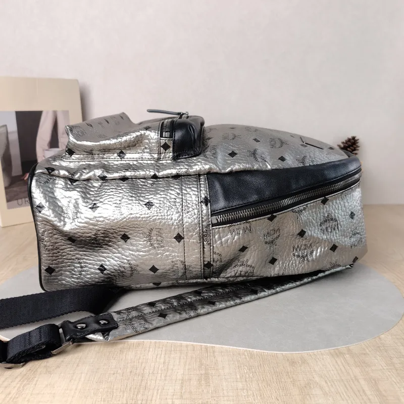 MCM Backpack Backpack Silver Canvas 32.5 × 15 × 39 cm — detail view 8 of 11