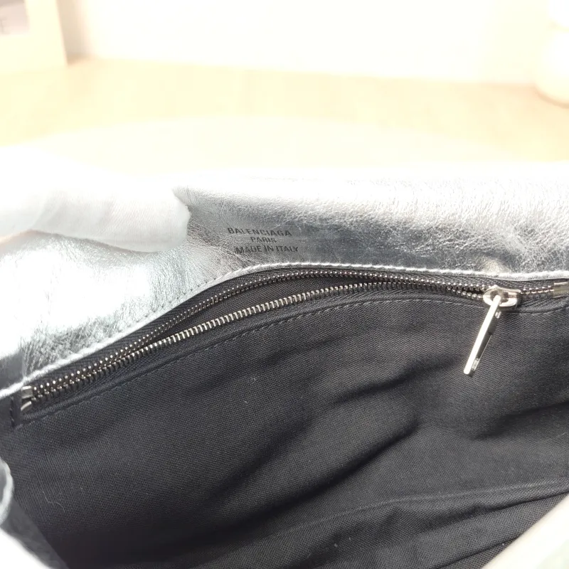 BALENCIAGA Crossbody Bagsoft bb Crossbody Bag Silver Calfskin 23.5 × 3 × 13.5 cm — detail view 10 of 13