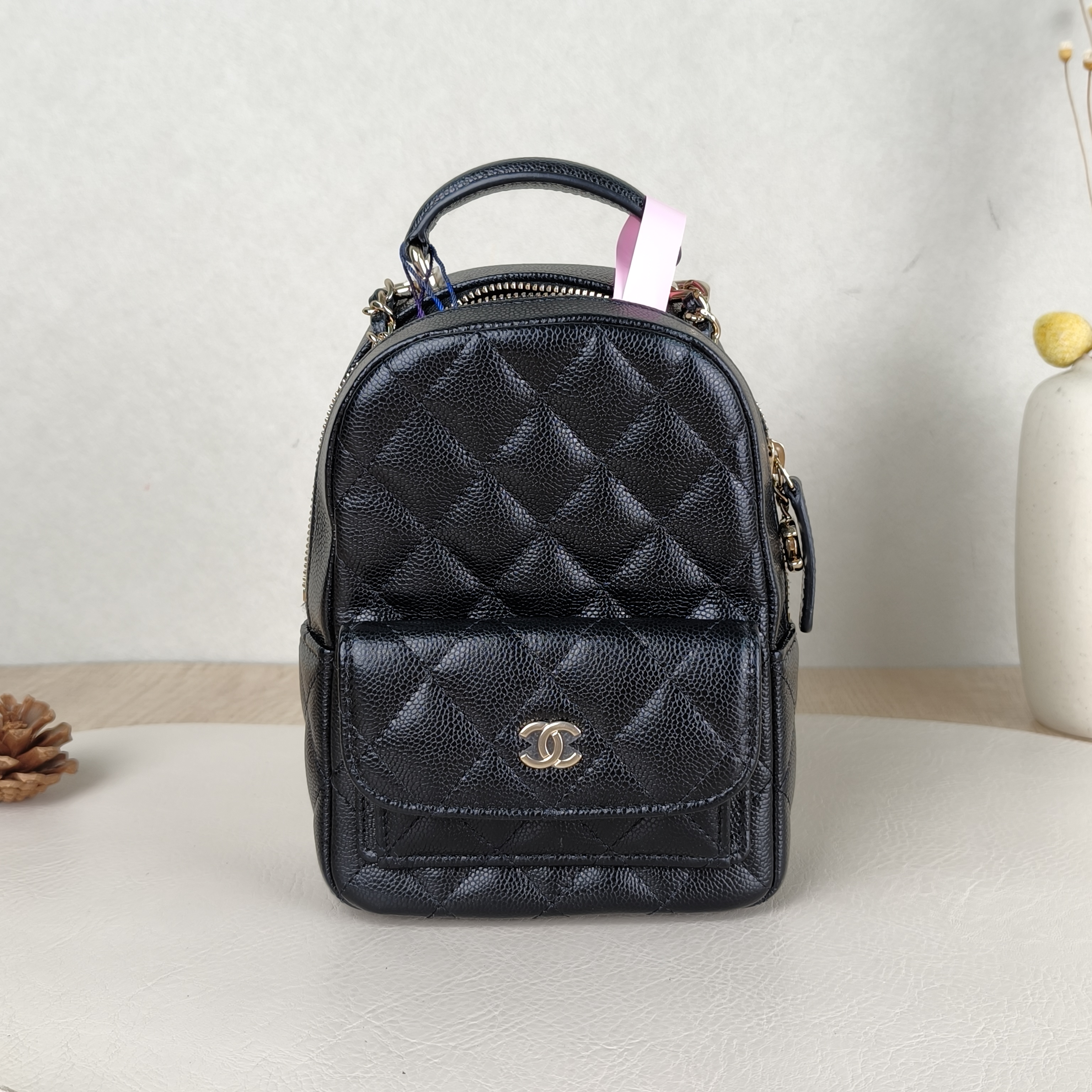 Chanel Backpack mini Backpack Collection Black Grained Calfskin One Size13 × 9 × 18 cm