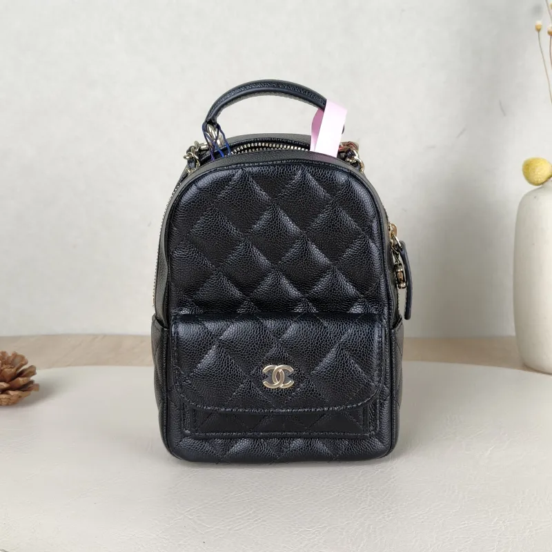 Chanel Backpack mini Backpack Collection Black Grained Calfskin One Size13 × 9 × 18 cm