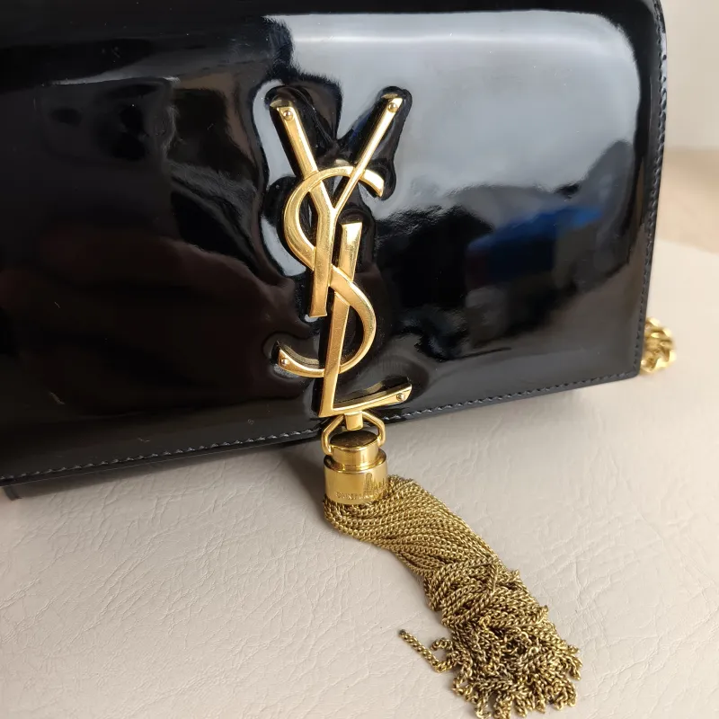SAINT LAURENT Crossbody Bag KATE Edition Black with Gold-Tone Hardware Patent Leather Mini 17 × 5 × 11.5 cm — detail view 1 of 8