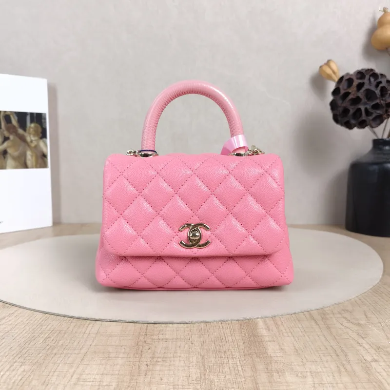 Chanel Crossbody Bag Coco Handle​Pink Grained Calfskinmini19 × 9 × 13 cm