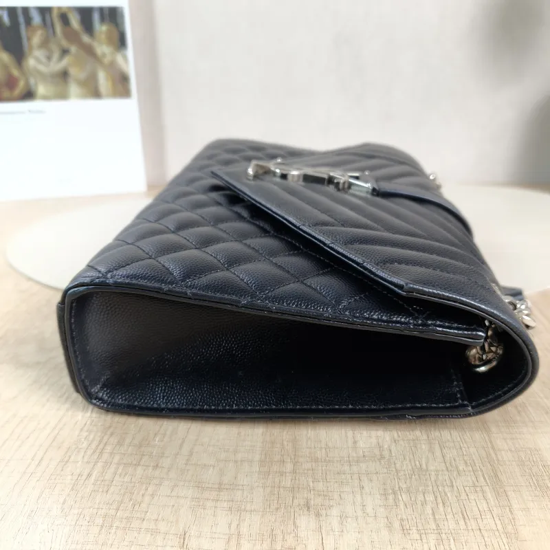 SAINT LAURENT Crossbody Bag ENVELOPE Black Calfskin Medium 24 × 6 × 17.5 cm — detail view 12 of 13
