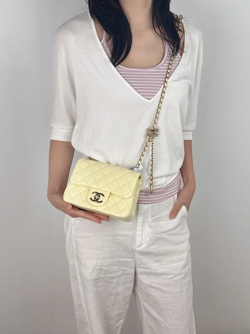 Chanel Crossbody Bag c Yellow Lambskin Mini 17 × 8 × 13.5 cm — on-model view 3 of 3