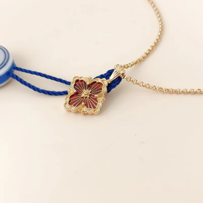 BUCCELLATI Necklace Opera Tulle Enamel Pendant Necklace Red 18KY ellow Gold Small 43cm — cover view 2 of 9