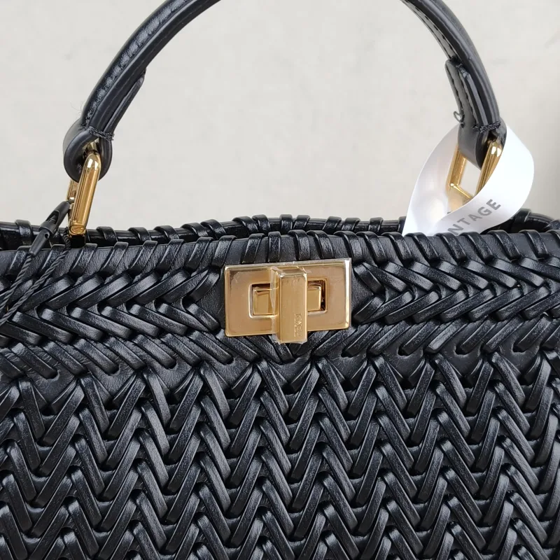 FENDI Crossbody Bag Peekaboo Crossbody Bag Black Woven 20 × 10 × 15 cm — detail view 10 of 10