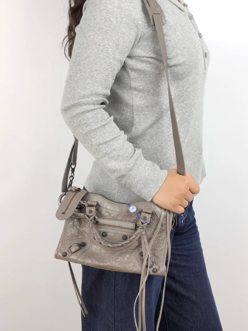 BALENCIAGA Crossbody Bag Classic City Brown Lambskin Mini 24 × 10 × 16 cm — on-model view 3 of 3