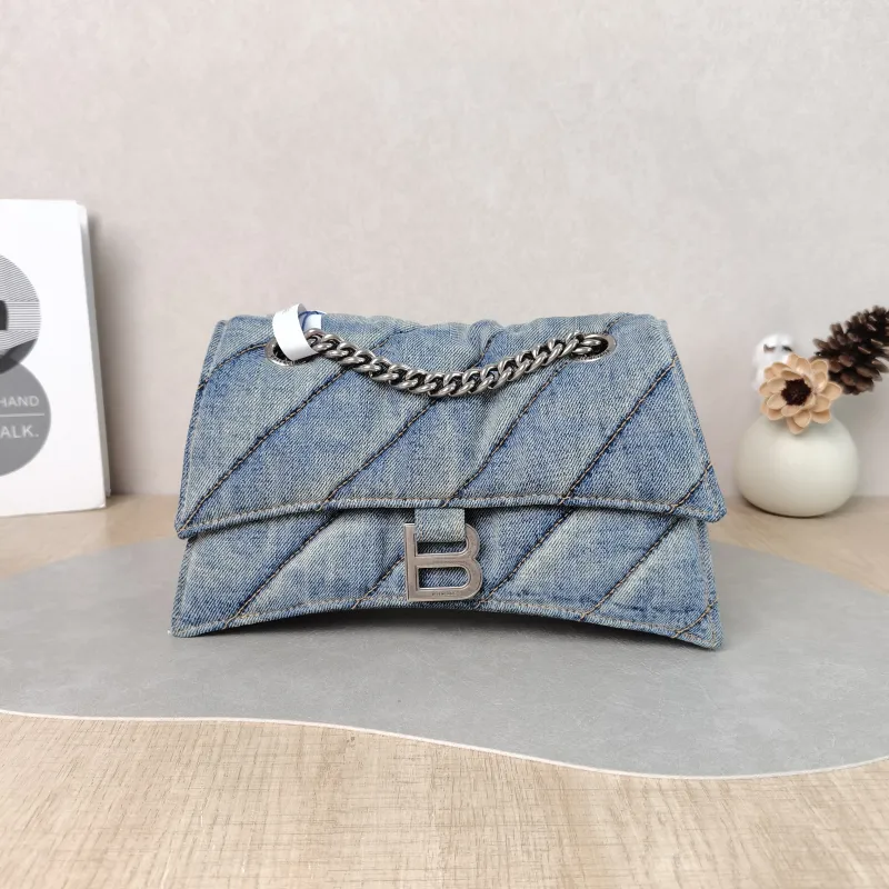 BALENCIAGA Shoulder Bag CRUSH Chain Bag Blue Small 25 × 8 × 15 cm