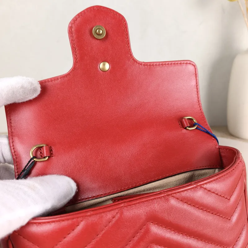 GUCCI Crossbody Bag GG Marmont Mini Marmont Mini Red Calfskin Mini 16.5 × 4.5 × 9.5 cm — detail view 9 of 13