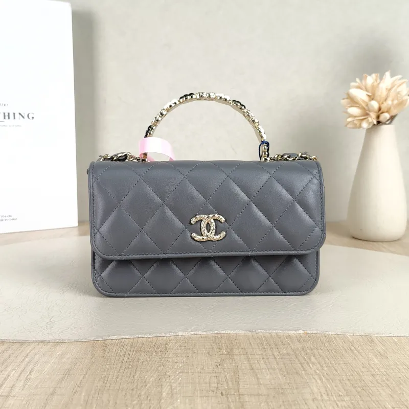 Chanel Crossbody Bag woc Dark Grey Lambskin Mini 17 × 4 × 10 cm