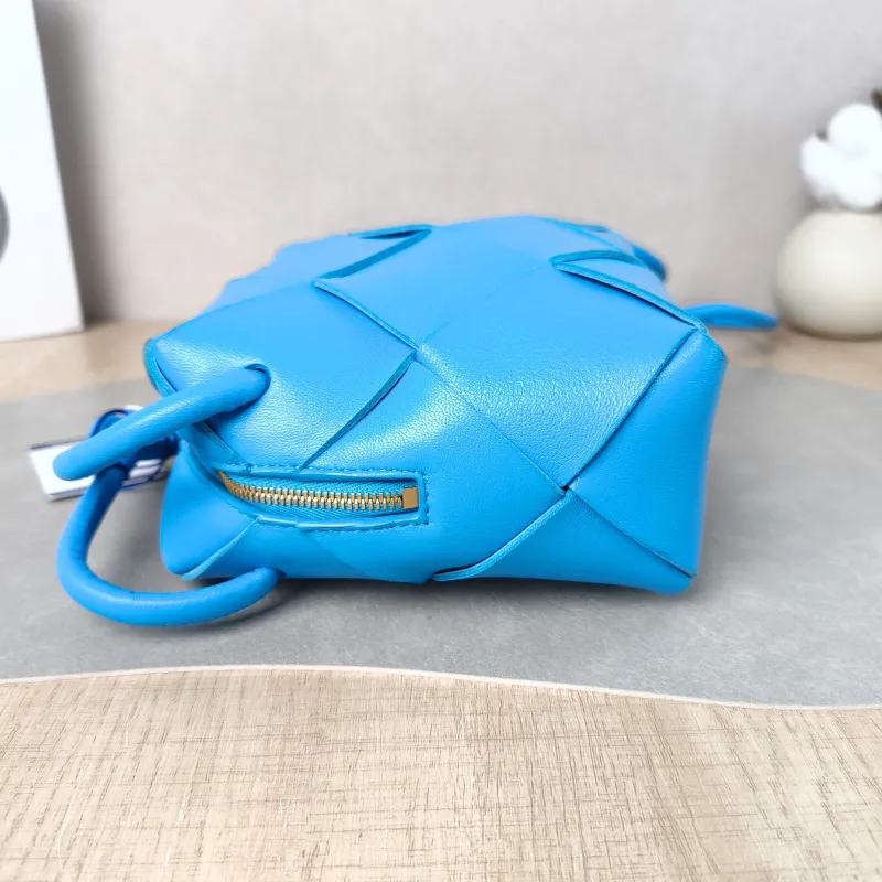 Bottega Veneta Crossbody Bag Cassette Woven Camera Bag Blue Lambskin Mini 14.5 × 7 × 14.5 cm — detail view 4 of 12