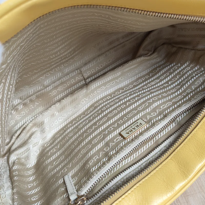 PRADA Top Handle Bag Vintage Yellow Calfskin One Size 28 × 6 × 17 cm — detail view 3 of 11