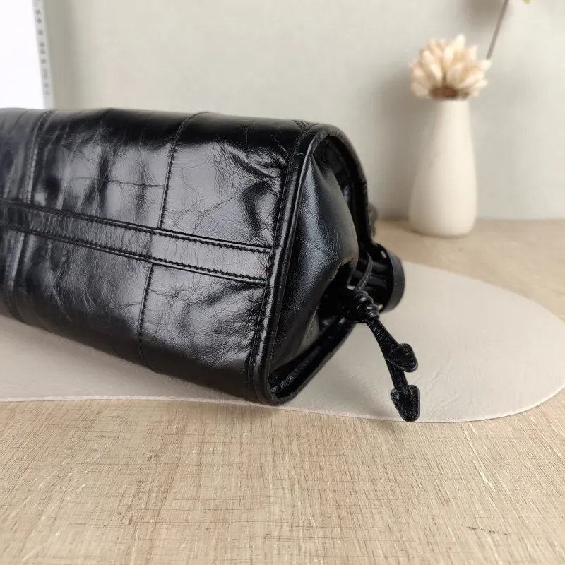 PRADA Shoulder Bag Bonnie Soft Lux Black Waxed Leather Medium 32 × 12 × 15.5 cm — detail view 6 of 11