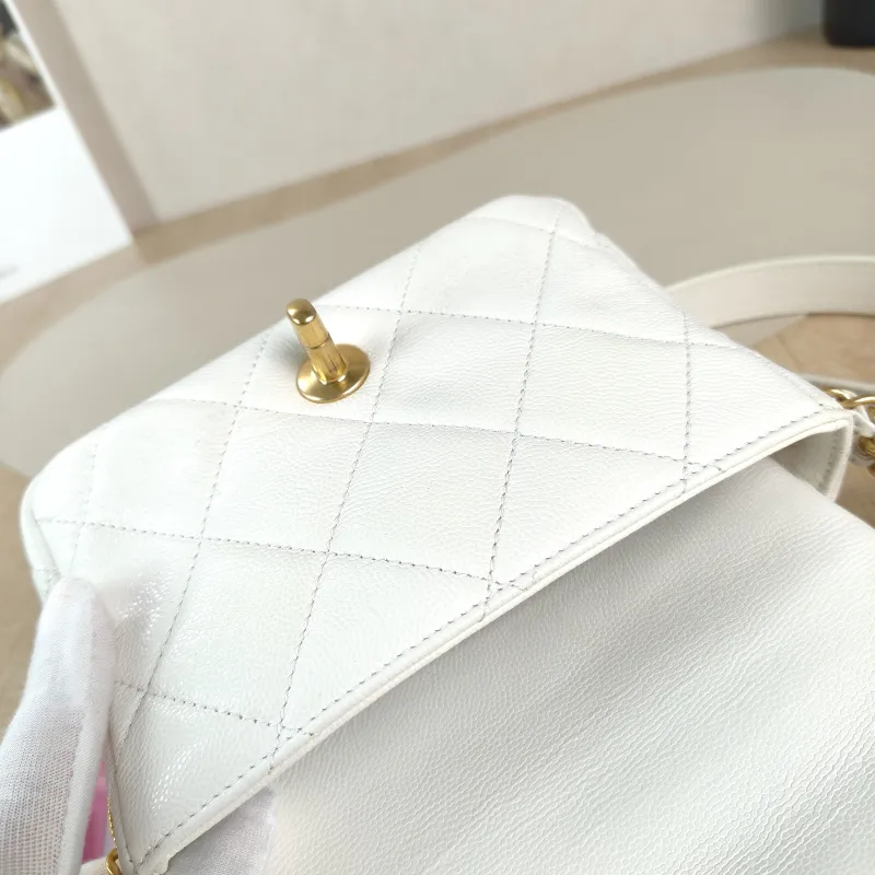Chanel Crossbody Bag Classic Flap Mini CF Mini White Grained Calfskin Mini 17 × 6 × 12.5 cm — detail view 5 of 12