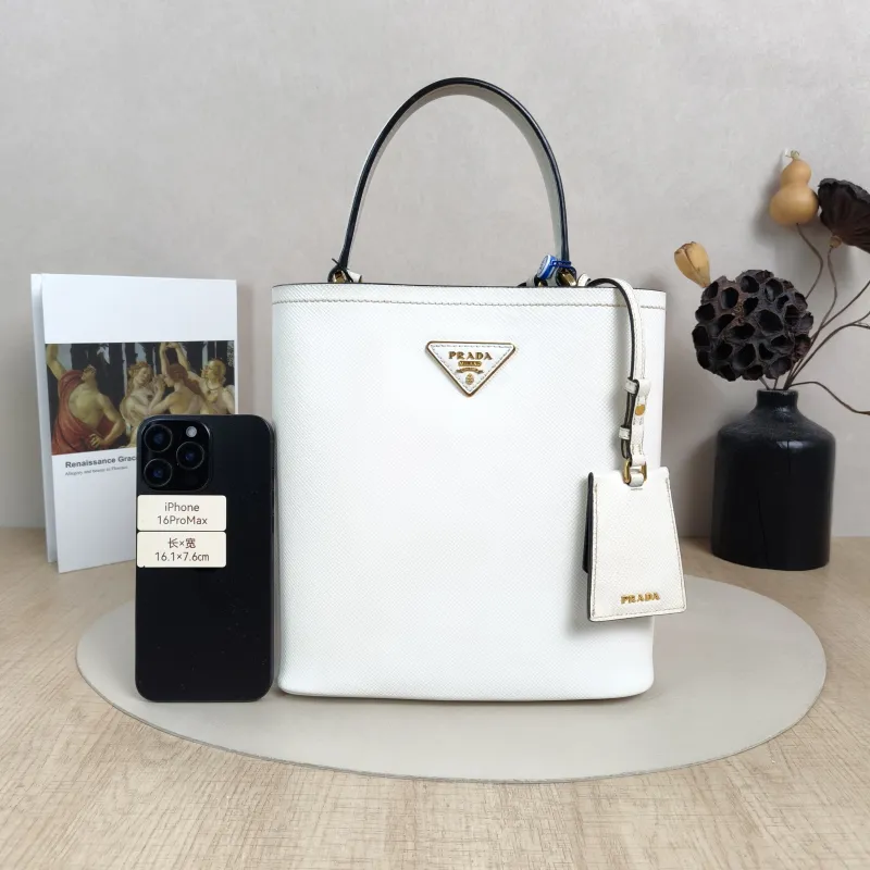 PRADA Shoulder Bag Panier White Calfskin Medium22.5 × 13 × 21.5 cm — cover view 4 of 6